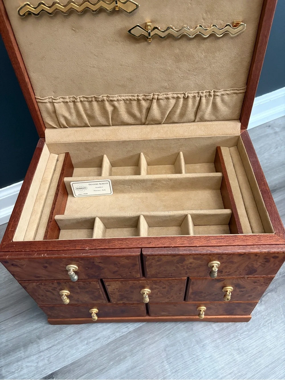 Vintage Agresti Briarwood Jewelry Box Florence Italy-  13”x10”x8.5” & 10.8lbs